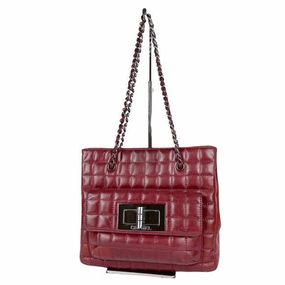 CHANEL Chocolate Bar Mademoiselle Reissue Square Tote Bag Red - Picture 1 of 10